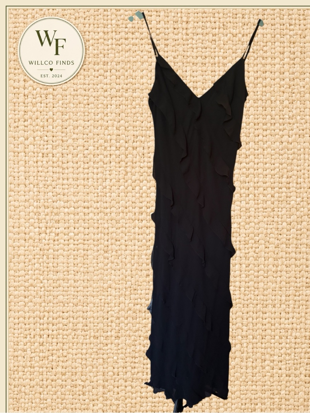 NWT B Darlin Black Ruffle Maxi Dress 5/6 Y2K Formal Spaghetti Strap